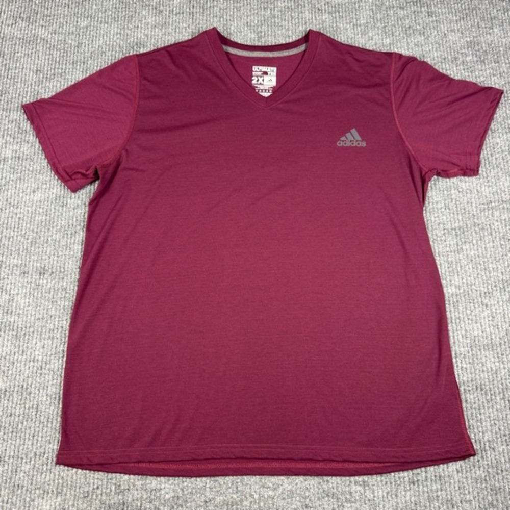 Adidas T Shirt Mens 2X Ultimate Tee Maroon Burgundy V Neck Athleisure Workout